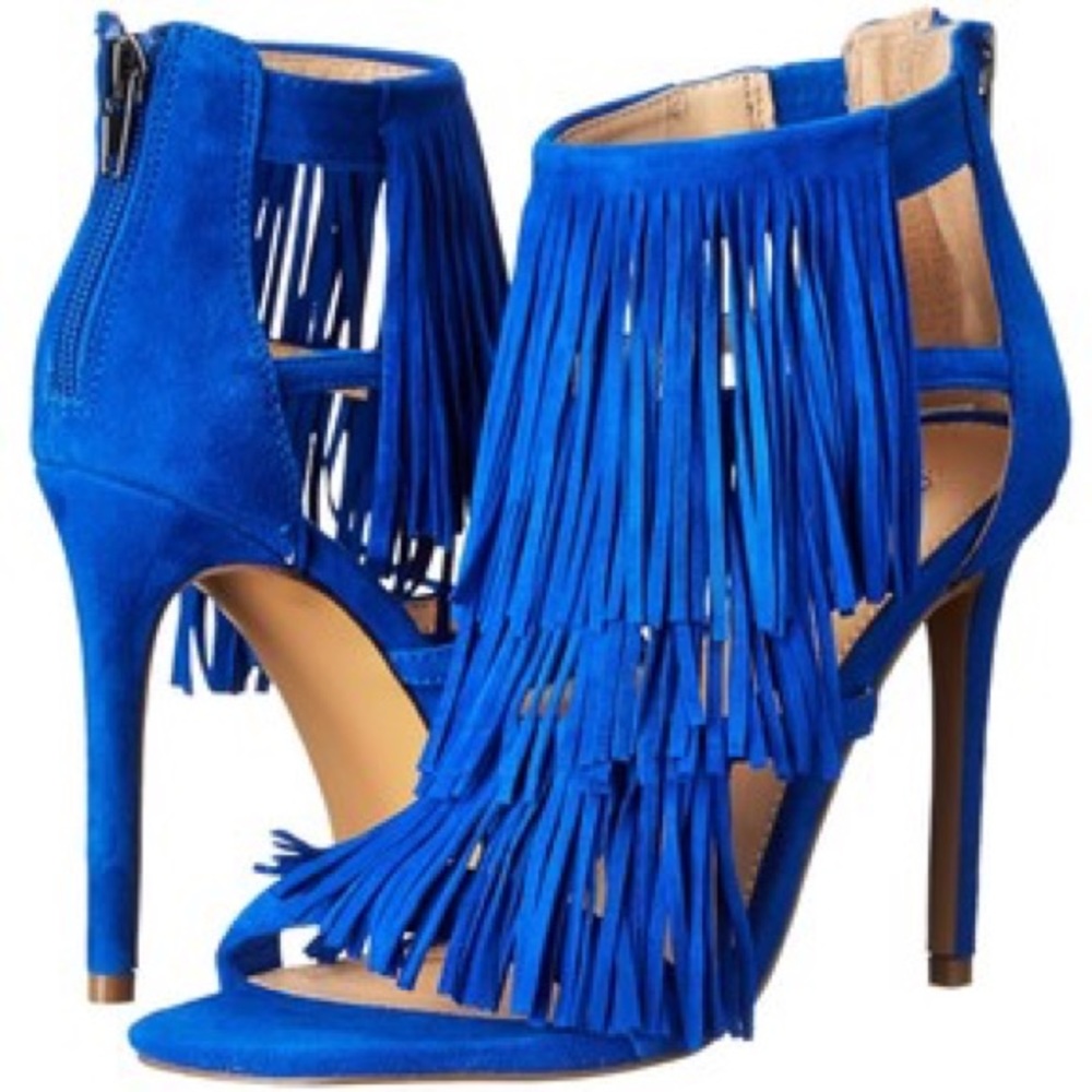 NEW Steve Madden Fringly Cobalt Blue Suede Heels 6